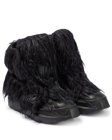 Rick Owens Drkshdw Abstract Faux Fur Sneakers In Blackblackblack