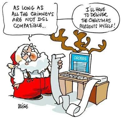 A Cartoon Depicting Santa Claus Sitting In Front Of A Computer With