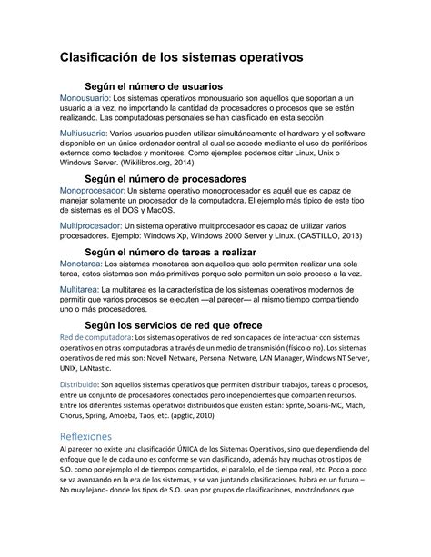 Clasificaci N De Los Sistemas Operativos Pdf