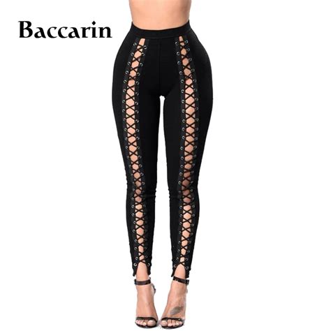 Black Hollow Out Leggings Lace Up Women Casual Pants Female Hole Capris Pants Leggings Sexy Slim