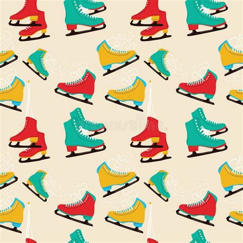 Seamless Pattern With Colorful Ice Skates For Figure Skating In Winter