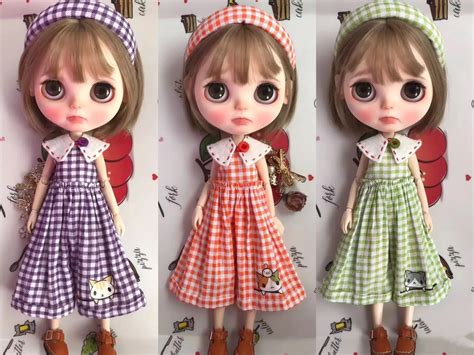 Dula Doll Clothes Dress Plaid Jumpsuit Skirt Blythe Qbaby Ob24 Ob22