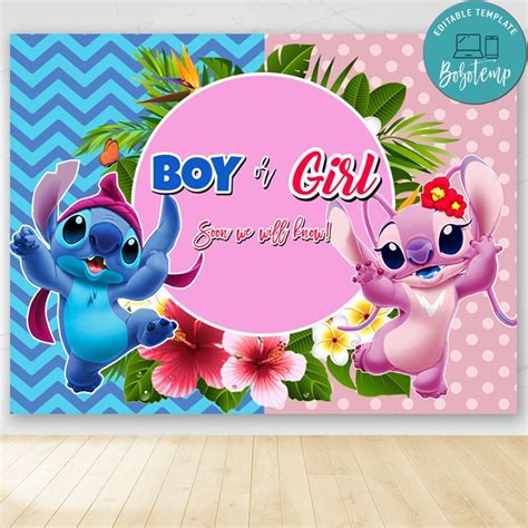 Stitch And Angel Gender Reveal Backdrop Digital File Template DIY