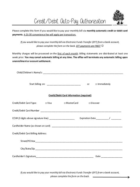 Fillable Online Authorization For Auto Pay Enrollment Form Fax Email