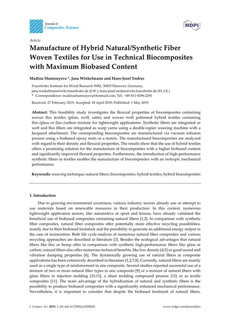 Pdf Manufacture Of Hybrid Naturalsynthetic Fiber Woven Textiles For