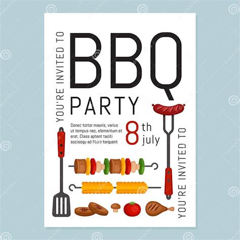 Bbq Party Invitation With Grill And Food Barbecue Poster Stock Vector