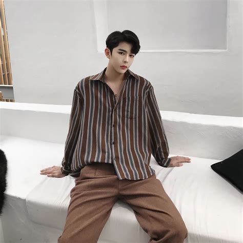 Mixcubic 2018 Summer Korean Style Retro Simple Unique Stripe Shirts Men