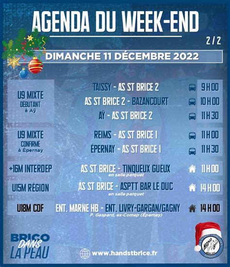 Agenda Brico des 10 11 Déc 2022 AS Saint Brice Courcelles Handball