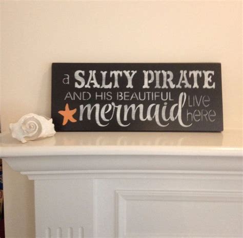 Salty Pirate Mermaid Sign Wooden Beach Decor Sign Nautical Sign