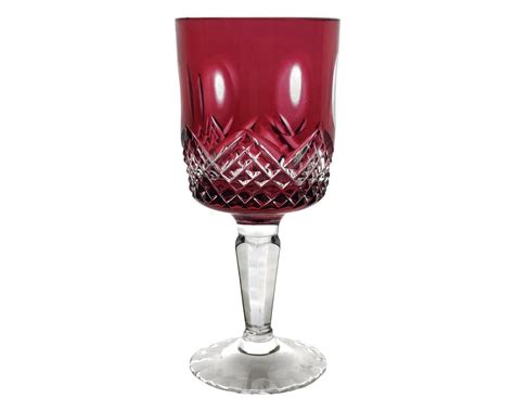 Vintage Cranberry Red Cordial Glass Goblet Hock Cut To Clear 24 Lead Crystal Beyer Kristallglas