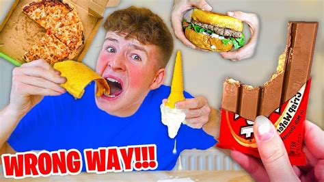 I Only Ate Foods The Wrong Way For Hours Challenge Youtube