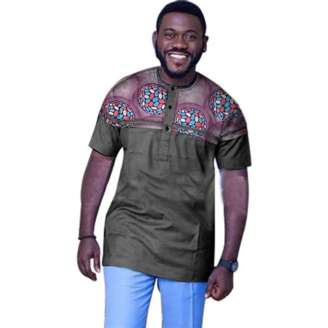 African male tops summer short sleeve men Africa t shirt traditional design dashiki festival wax ...