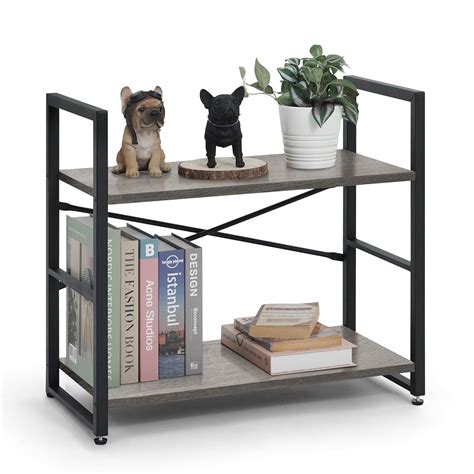 CAPHAUS 2 Tier Small Bookshelf 24 Inch Width Free Standing Shelf