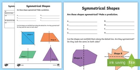 Symmetrical Shapes Worksheets - Primary Resource - Twinkl