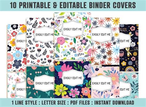 Binder Cover And Spine 10 Printableeditable Covers Spines Etsy