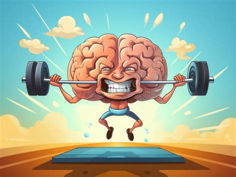 Cartoon Brain Lifting Barbell Mental Fitness And Exercise Generative