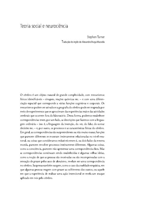 1 . Teoria social e neurociência - Stephen Turner T radução do inglês