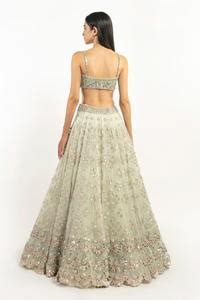 Buy Green Net Embroidered Gota Scoop Neck Floral Bridal Lehenga Set For