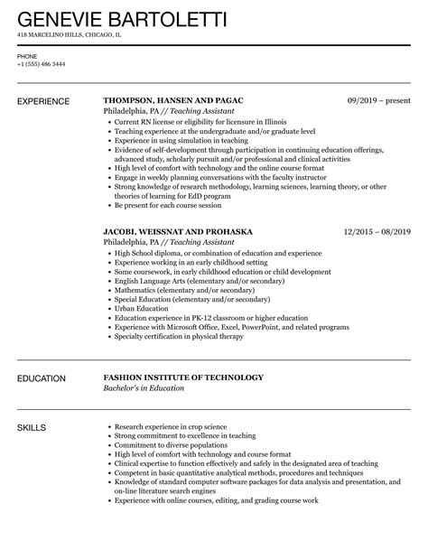 Teaching Assistant Resume Samples Velvet Jobs