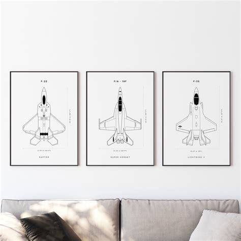 Set of 3 Fighter Jet Poster, Fighter Jet Blueprint Wall Art, DIGITAL ...