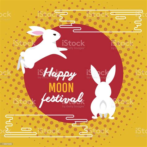 Happy Moon Festival Card With Rabbits Stock Illustration Download