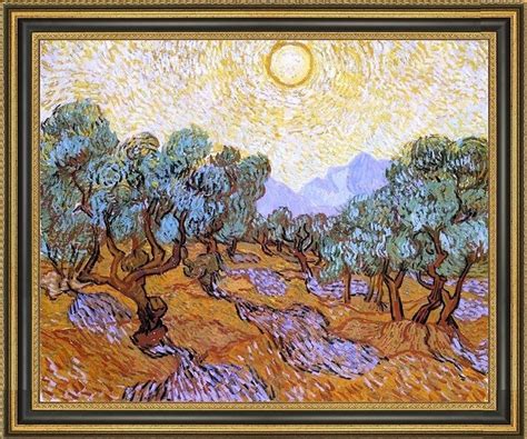 Vincent Van Gogh Olive Trees With Yellow Sky And Sun Framed Canvas