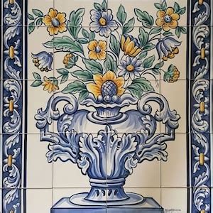 Portuguese Azulejos Hand Painted Tile Mural Flower Vase Ref Pt Etsy