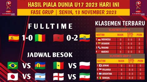 HASIL PIALA DUNIA U17 HARI INI SPANYOL VS MALI MAROKO VS EKUADOR