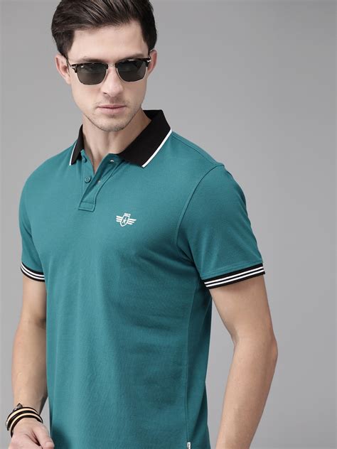 Buy The Roadster Lifestyle Co Men Teal Blue Solid Polo Collar Pure