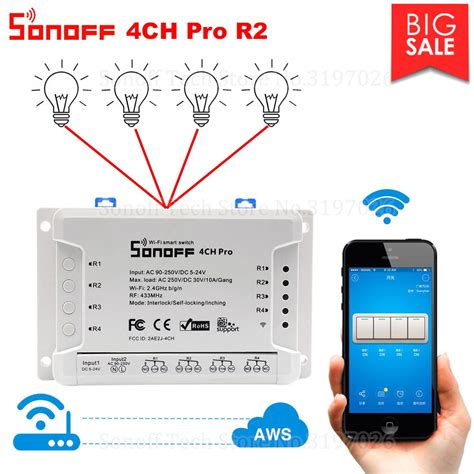 Itead Sonoff 4CH Pro R2 Wifi Switch 4 Channel Inching Self Locking