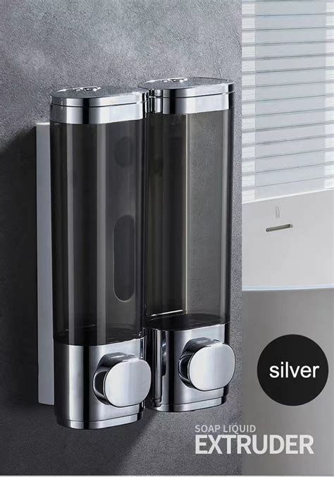 Bathroom Wall Mounted Triple Conditioner Shampoo Dispenser Hotel Plastic Silver Black 3 Shower