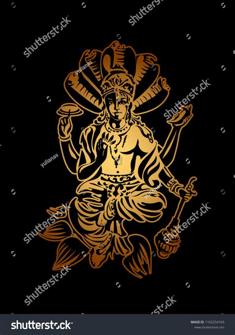 Hindu Lord Vishnu Sitting On Lotus Stock Vector (Royalty Free ...