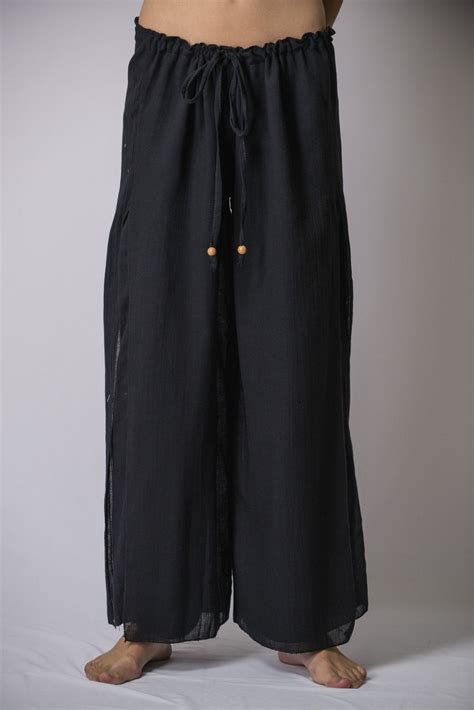 Womens Thai Harem Double Layers Palazzo Pants In Solid Black Harem Pants