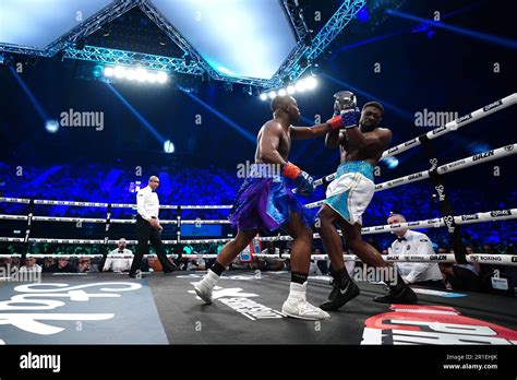 Deji (left) and Swarmz in the Lightheavyweight bout at the OVO Arena ...