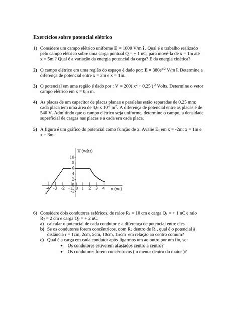 PDF Exercícios sobre potencial elétrico Exercícios sobre potencial