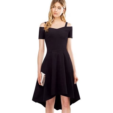 New Style Summer Elegant Dress Sexy Slash Neck Short Sleeves Black Vintage Casual Front Short