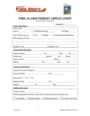 Fillable Online Leandertx FIRE ALARM PERMIT APPLICATION City Of