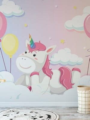 Papel De Parede Unicornio Balao Rosa Compre Produtos Personalizados