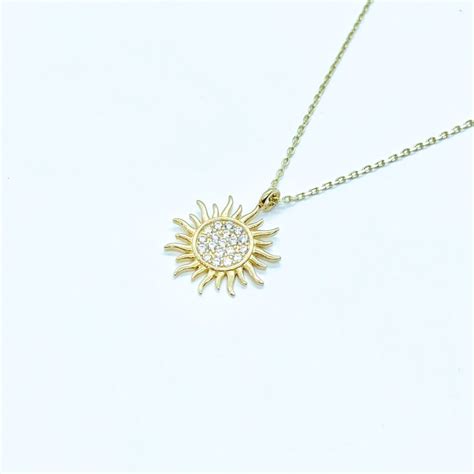 14K Real Solid Gold Sun Necklace for Women , Sun Jewelry