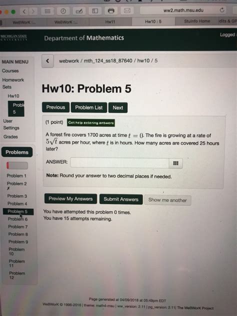 Solved Ww2 Math Msu Edu C WeBWork Hw11 Hw10 5 Stulnfo Home Chegg