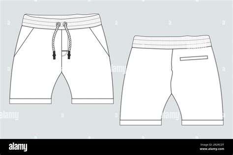 Sweat Shorts Pant Technical Drawing Fashion Flat Sketch Vector