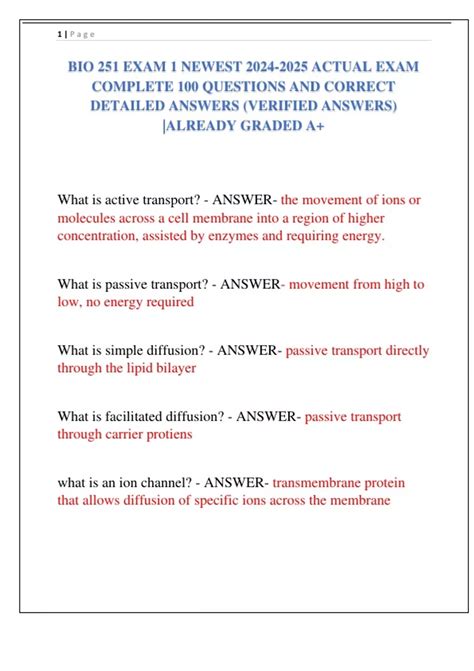 BIO 251 EXAM 1 NEWEST ACTUAL EXAM COMPLETE 100 QUESTIONS AND CORRECT