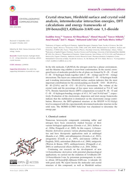 PDF Crystal Structure Hirshfeld Surface And Crystal Void Analysis