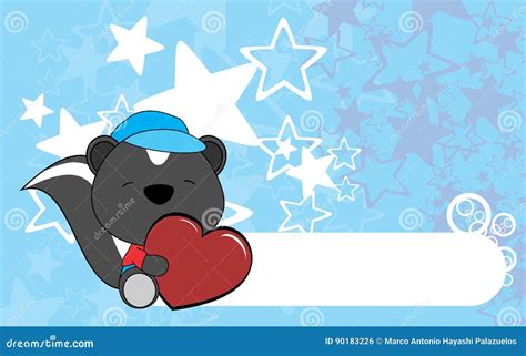 Cute Baby Skunk Valentine Cartoon Hug Heart Background Stock Vector