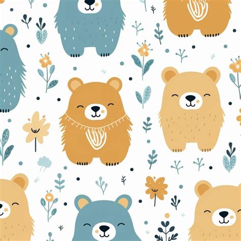 Premium AI Image | Vector Seamless Pattern With Cute Bear Pattern For Fabric Baby Clothes ...