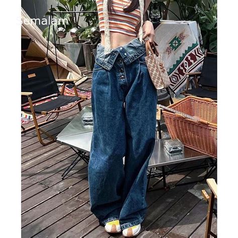 Semalam American Vintage High Waisted Breasted Jeans Women Summer Hot