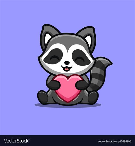 Raccoon Sitting Love Cute Creative Kawaii Cartoon Vector Image