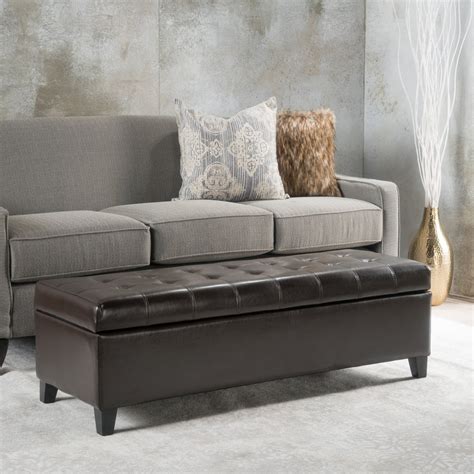 Mission Brown Tufted Faux Leather Ottoman Storage Bench By Christopher