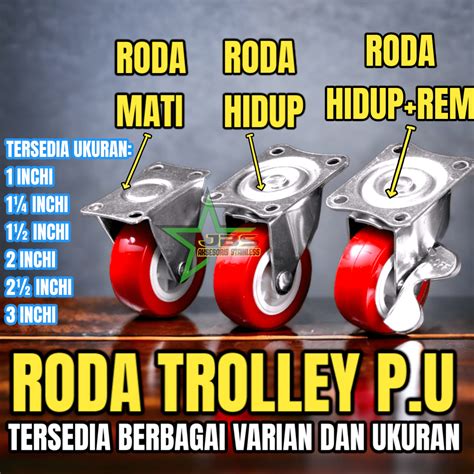 Jual Roda Troli Pu Merah Inchi Mati Hidup Hidup Rem