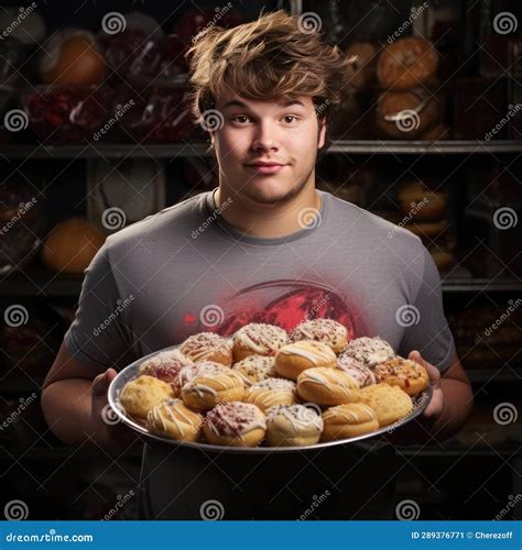 Young Fat Man Holding A Tray Of Junk Food Stock Illustration